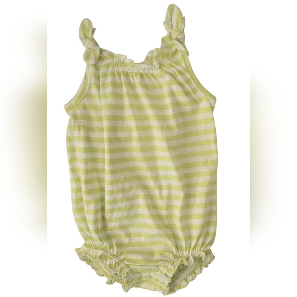 Sleveless COTTON Tie- Shoulder Baby Girl Striped Green and White Romper